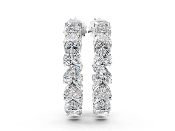 Platinum Heart Diamond Huggie Hoop Earrings