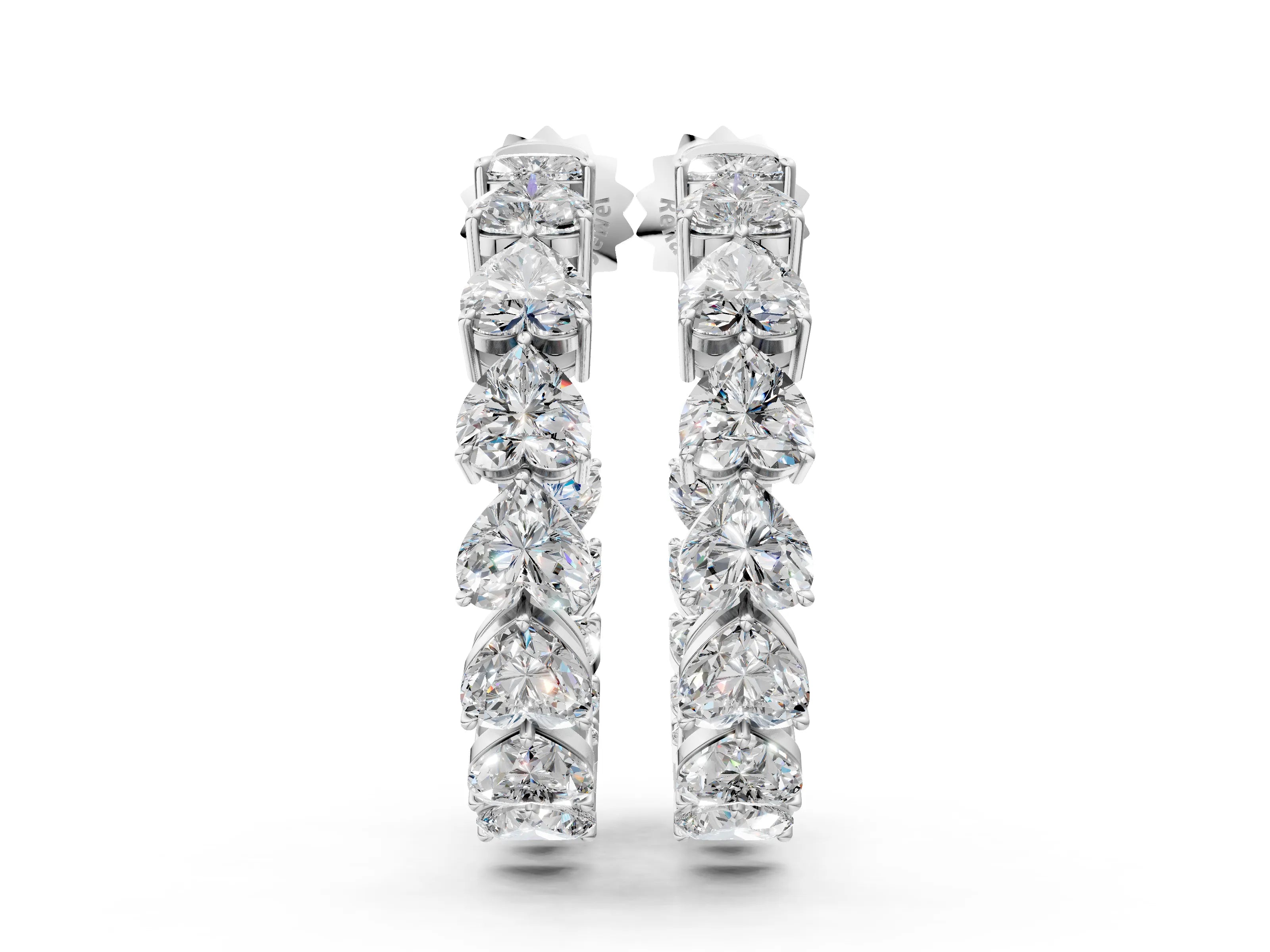 White gold Heart Diamond Huggie Hoop Earrings