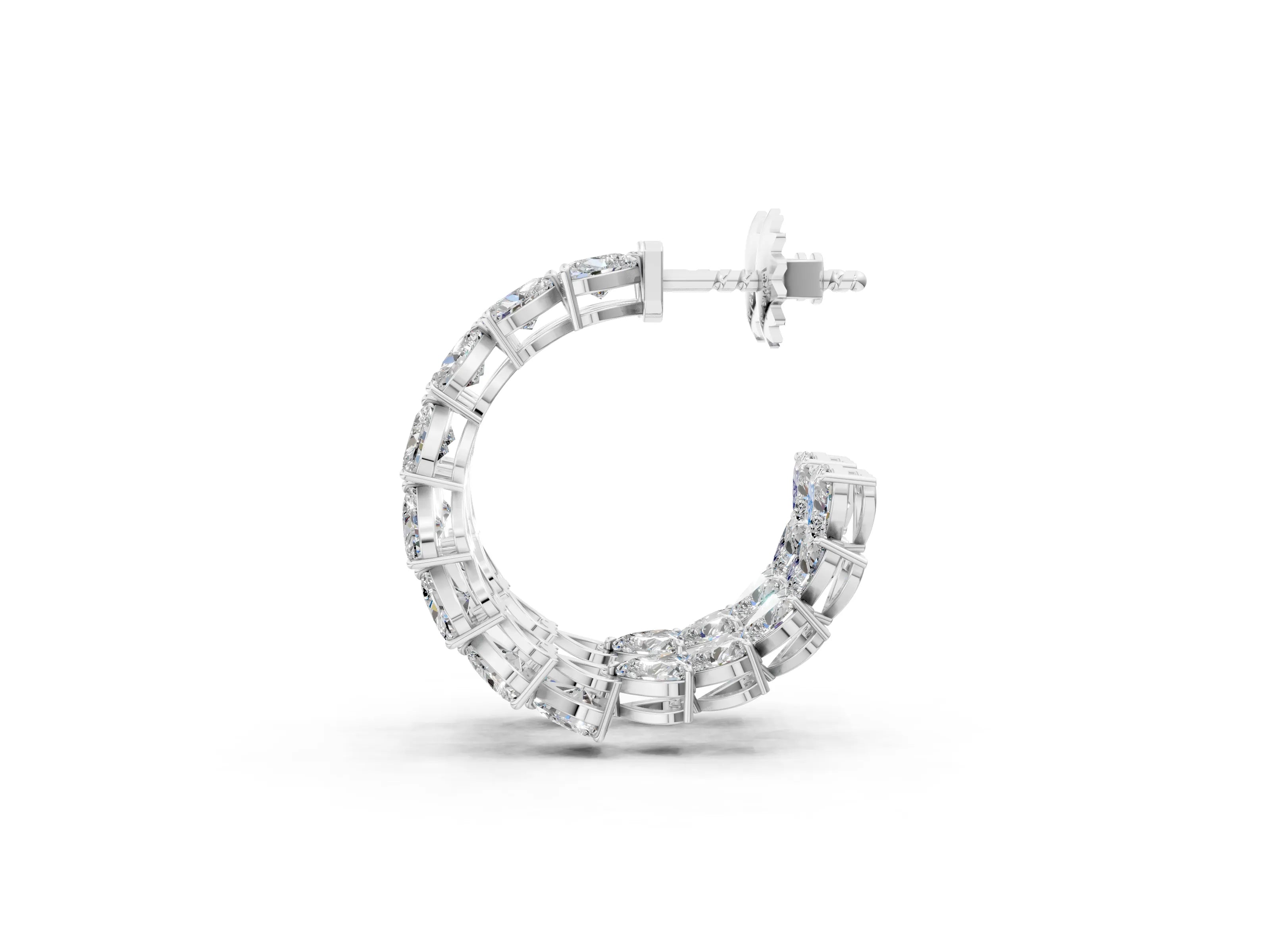 White gold Heart Diamond Huggie Hoop Earrings_1