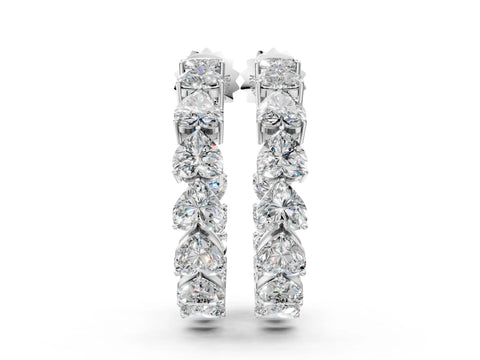 White gold Heart Diamond Huggie Hoop Earrings