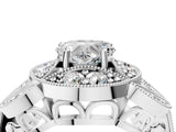 White gold Heart Diamond Milgrain Marquise Filigree Engagement Ring with Prong Setting_10