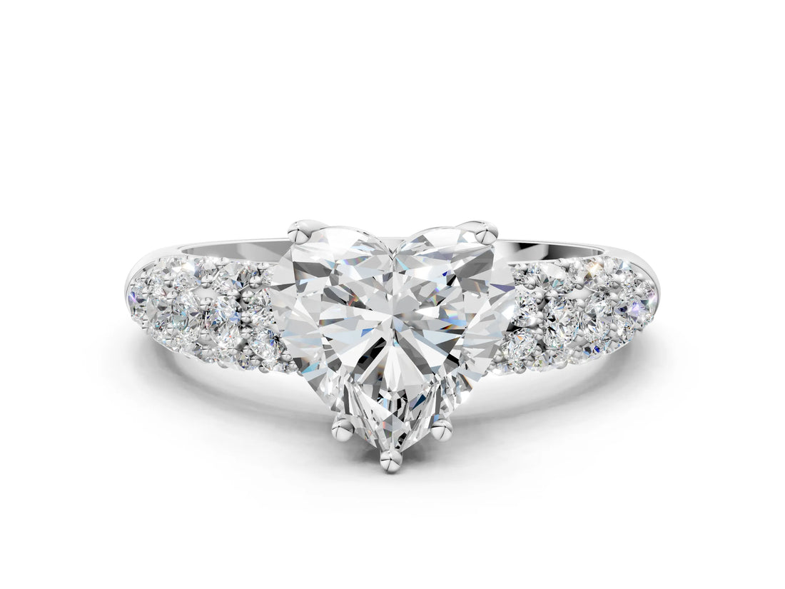 White gold Heart Diamond Pavé Band Solitaire Ring with Four-Prong Setting_49