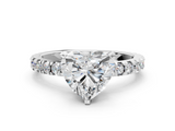 White gold Heart Diamond Pavé Band Solitaire with Four-Prong Setting_211