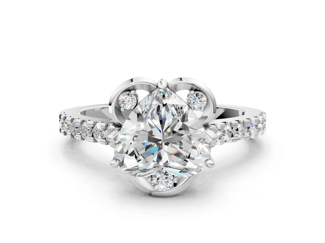 White gold Heart Diamond Pave Band with Floral Prong Setting_28