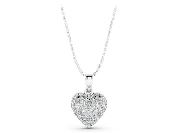 Silver Heart Diamond Pendant with Pavé Setting