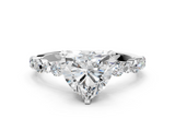 White gold Heart Diamond Prong Set Engagement Ring with Pave Band_182