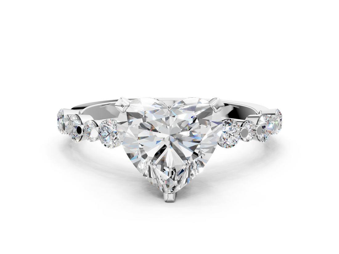 White gold Heart Diamond Prong Set Engagement Ring with Pave Band_184