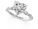 White gold Heart Diamond Prong Set Engagement Ring with Pave Band_189