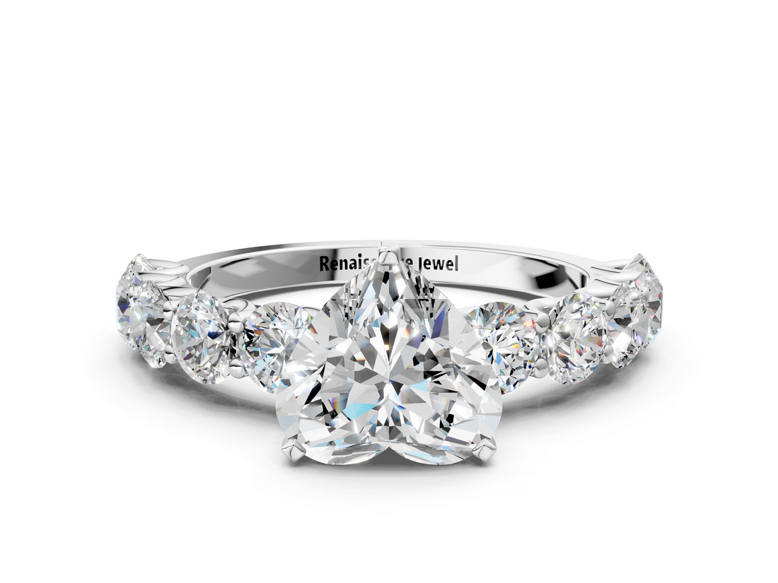 White gold Heart Diamond Prong Setting with Side Stones on a Pave Band_161
