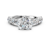 White gold Heart Diamond Prong Setting with Side Stones on a Pave Band_161
