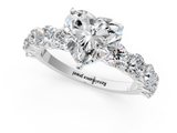 White gold Heart Diamond Prong Setting with Side Stones on a Pave Band_162