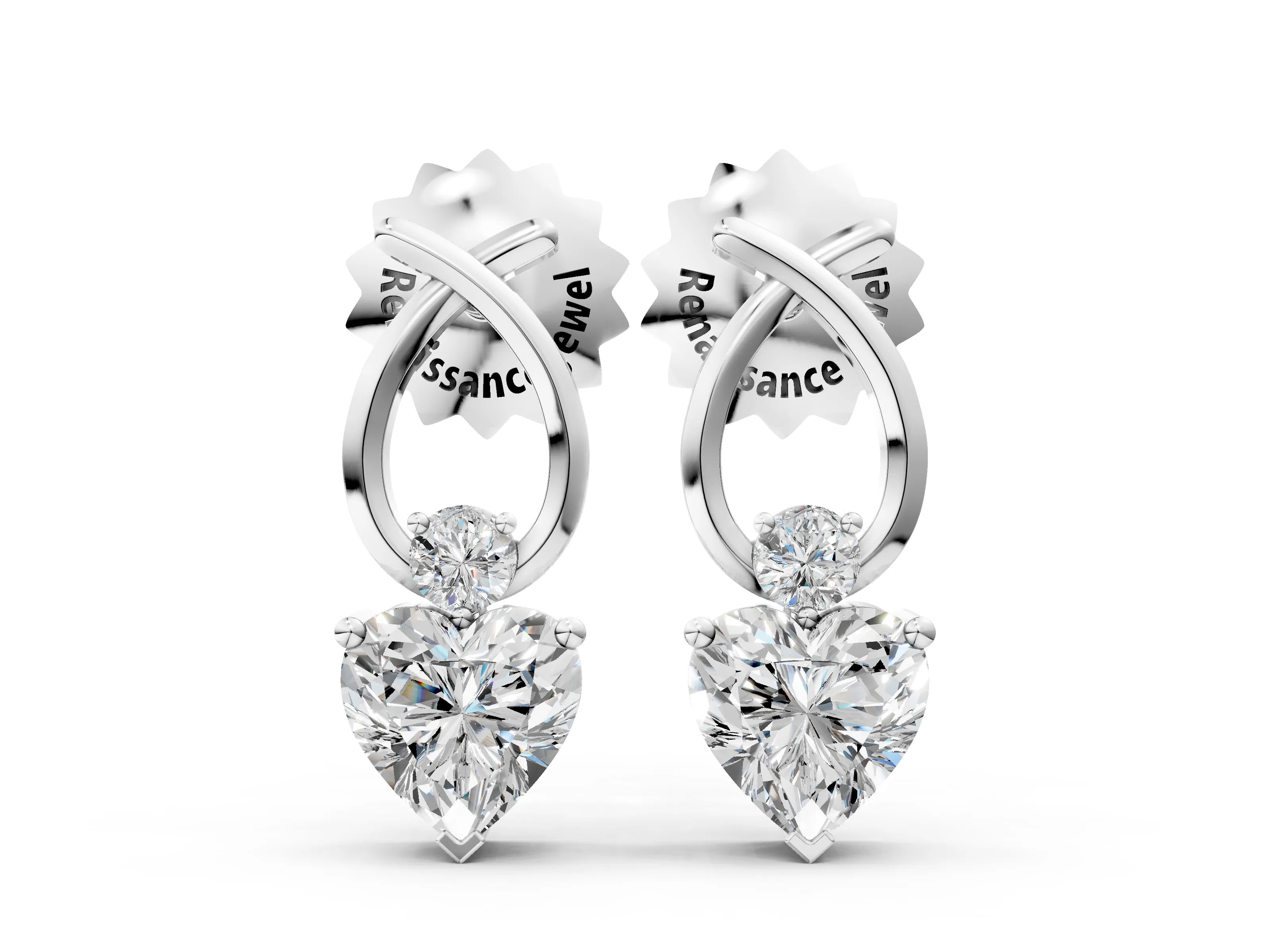 White gold Heart Diamond Ribbon Drop Earrings with Diamond Accent