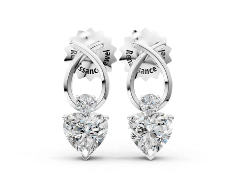 White gold Heart Diamond Ribbon Drop Earrings with Diamond Accent