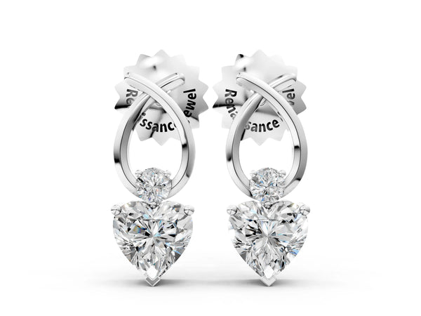 White gold Heart Diamond Ribbon Drop Earrings with Diamond Accent
