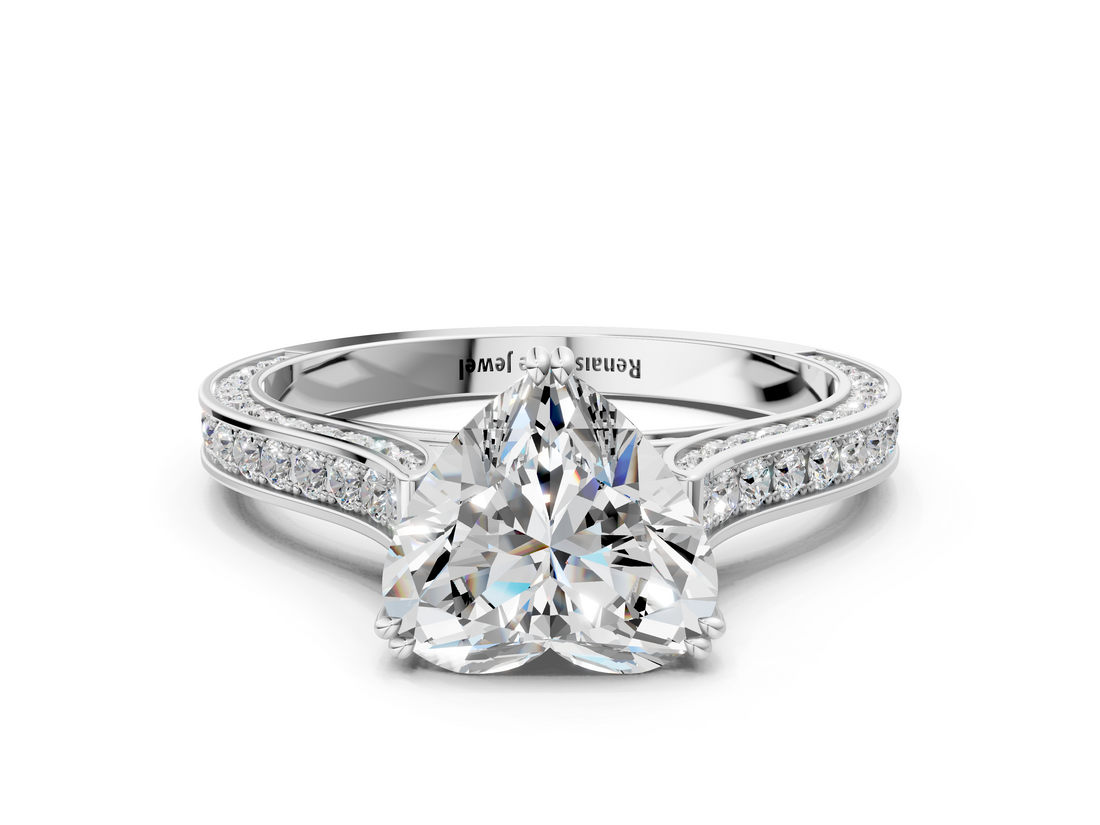 White gold Heart Diamond Solitaire with Pave Band and Six-Prong Setting_55