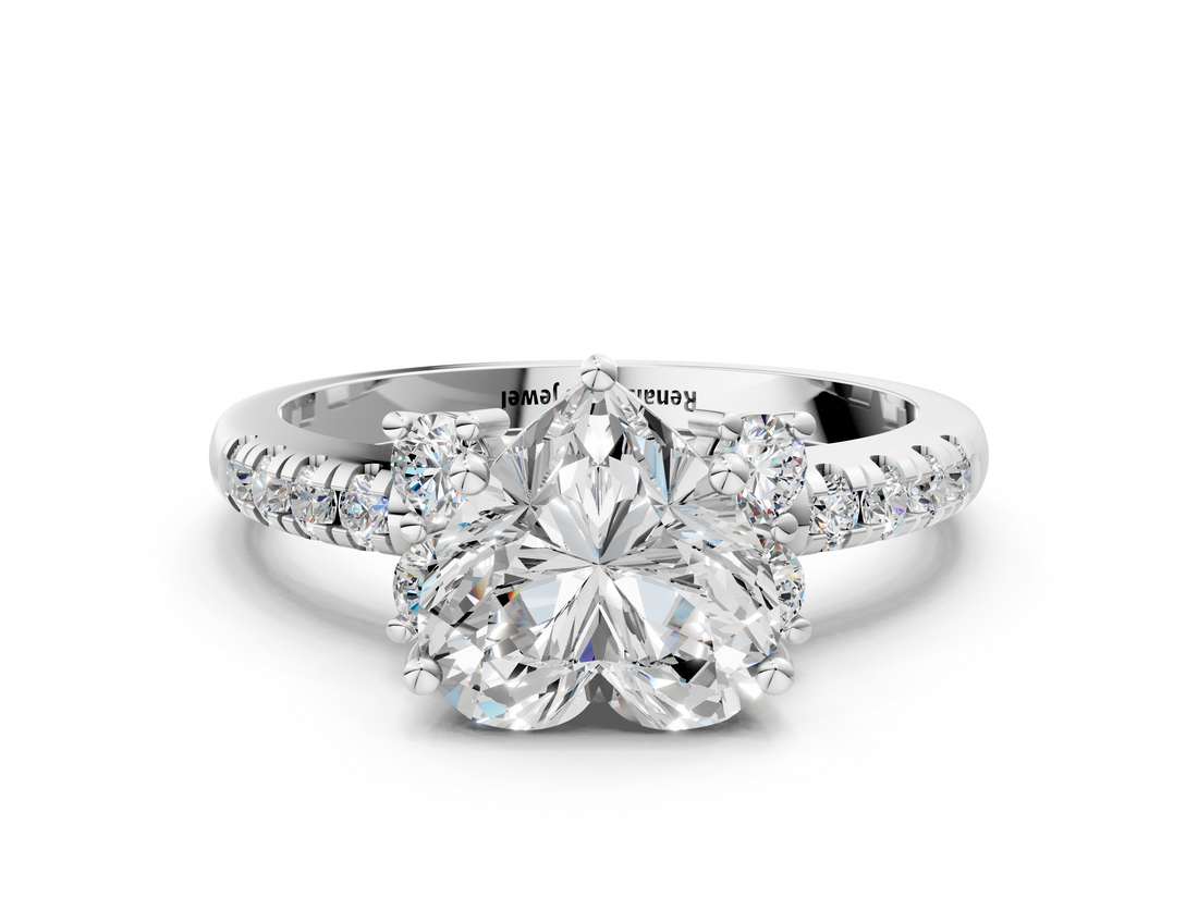 White gold Heart Diamond Three-Stone Pave Band with Four-Prong Setting_43