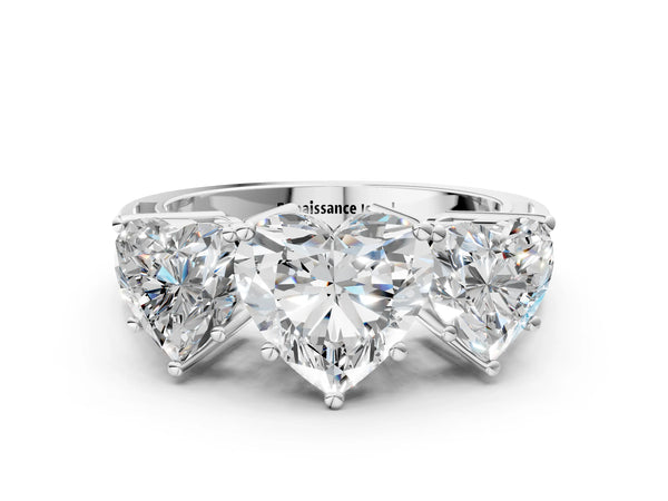 Platinum Heart-Shaped Three-Stone Engagement Ring Setting with Beaded Shoulders and Scroll Gallery