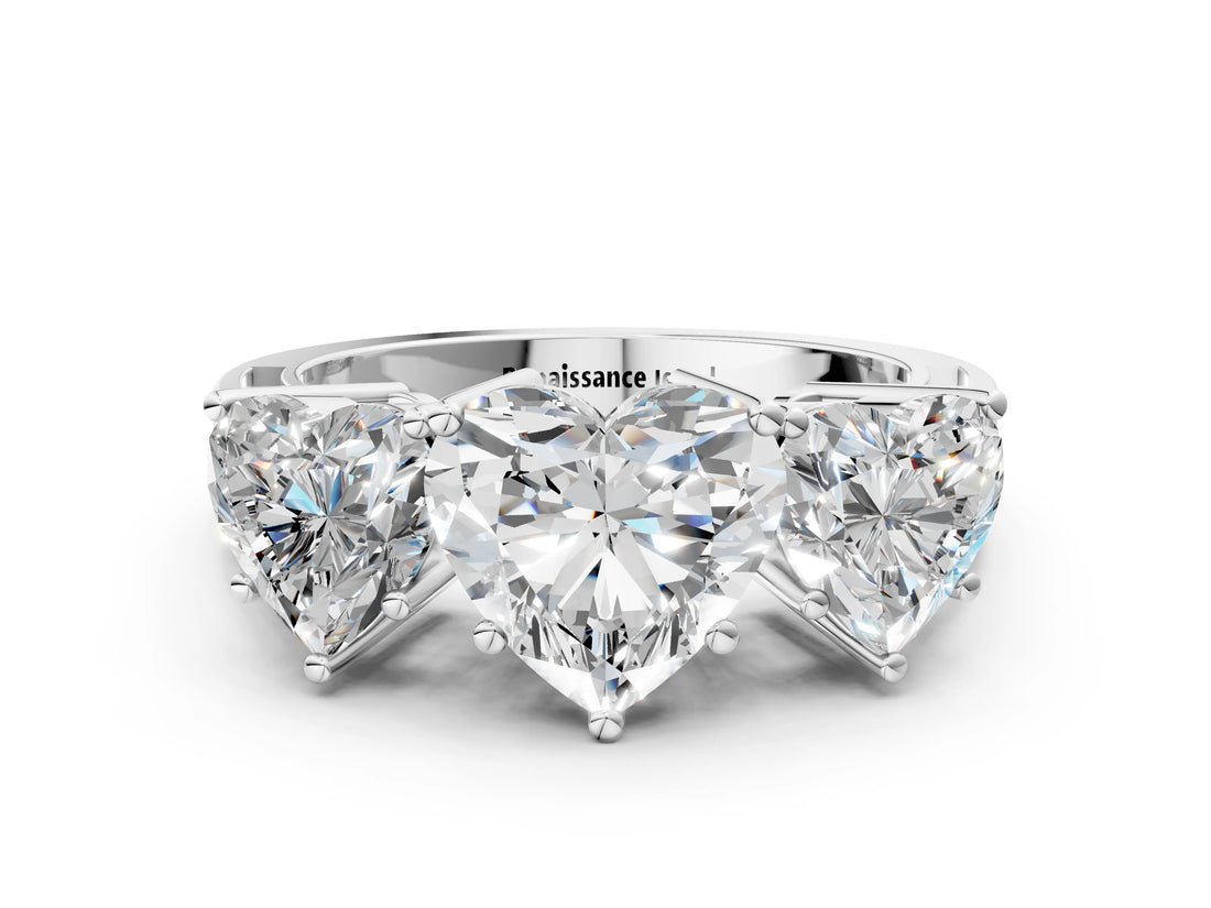 White gold Heart Diamond Three-Stone Ring with Prong Setting and Textured Band_6