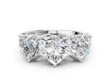 White gold Heart Diamond Three-Stone Ring with Prong Setting and Textured Band_6