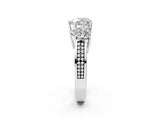 White gold Heart Diamond Three-Stone Ring with Prong Setting and Textured Band_8