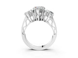 White gold Heart Diamond Three-Stone Ring with Prong Setting and Textured Band_9