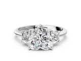 White gold Heart Diamond Three-Stone Ring with Trapezoid Side Stones and Prong Setting_23