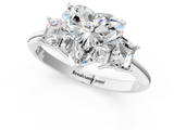 White gold Heart Diamond Three-Stone Ring with Trapezoid Side Stones and Prong Setting_24
