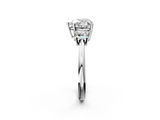 White gold Heart Diamond Three-Stone Ring with Trapezoid Side Stones and Prong Setting_25