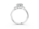 White gold Heart Diamond Three-Stone Ring with Trapezoid Side Stones and Prong Setting_26