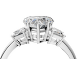 White gold Heart Diamond Three-Stone Ring with Trapezoid Side Stones and Prong Setting_27