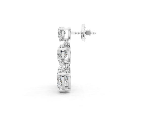 Platinum Heart Diamond Triple Drop Earrings