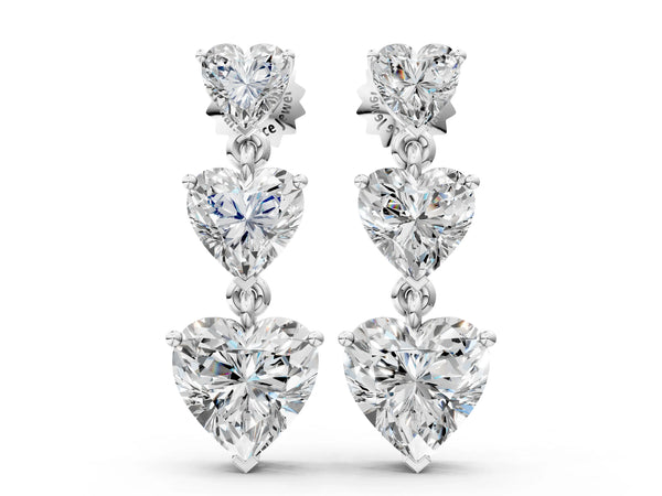 White gold Heart Diamond Triple Drop Earrings