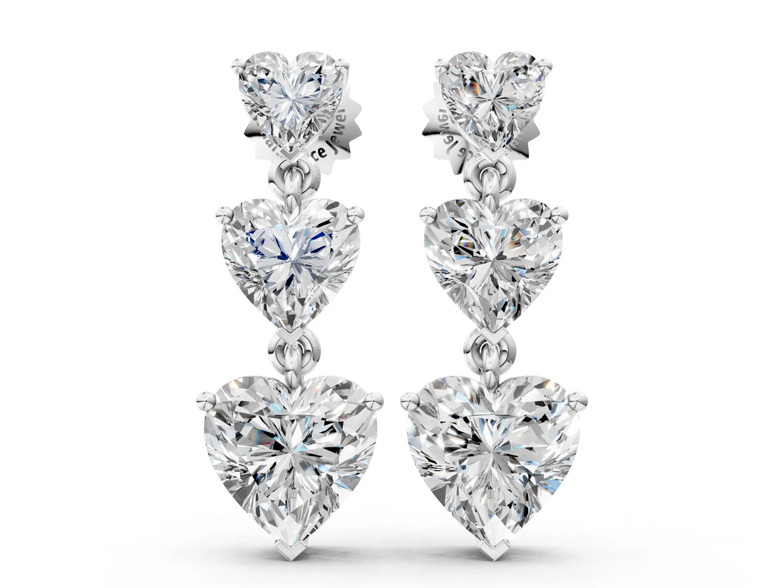 White gold Heart Diamond Triple Drop Earrings