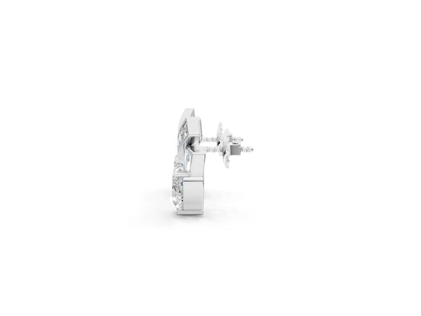 White gold Heart Diamond X Stud Earrings with Baguette and Round Accents