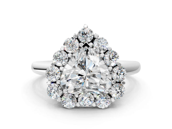 White gold Heart Halo Cluster Diamond Engagement Ring with Prong Setting and Polished Band