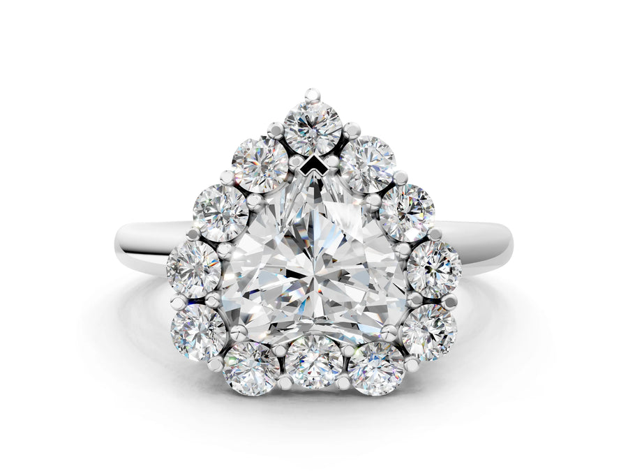 White gold Heart Halo Cluster Diamond Engagement Ring with Prong Setting and Polished Band