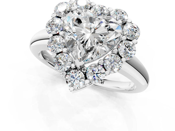 White gold Heart Halo Cluster Diamond Engagement Ring with Prong Setting and Polished Band