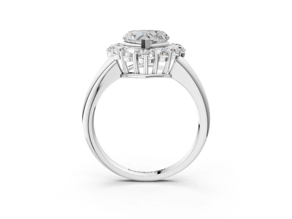 White gold Heart Halo Cluster Diamond Engagement Ring with Prong Setting and Polished Band