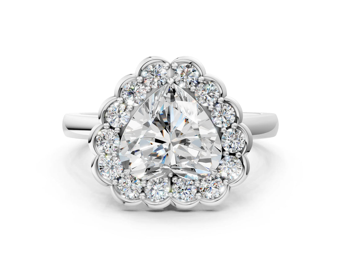 White gold Heart Halo Cluster Diamond Engagement Ring with Solitaire Band and Prong Setting_49