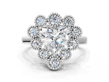 White gold Heart Halo Diamond Cluster Engagement Ring with Milgrain Bezel Setting and Solitaire Band_57
