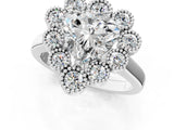 White gold Heart Halo Diamond Cluster Engagement Ring with Milgrain Bezel Setting and Solitaire Band_58