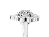 White gold Heart Halo Diamond Cluster Engagement Ring with Milgrain Bezel Setting and Solitaire Band_62
