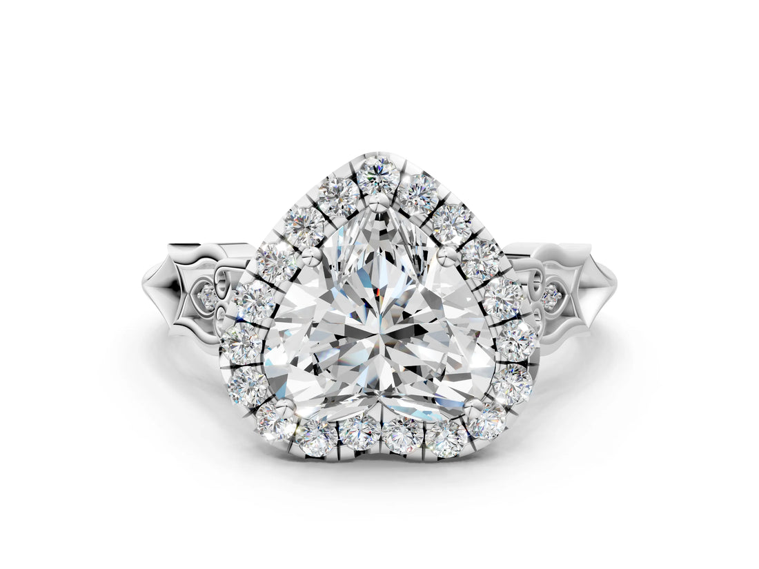White gold Heart Halo Diamond Engagement Ring with Filigree Band and Four-Prong Setting_81