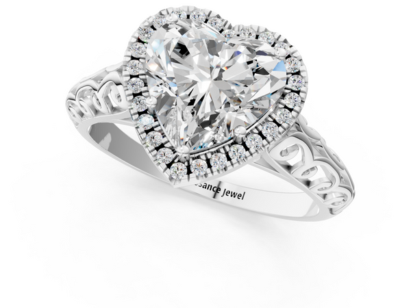Sterling Silver Heart-Shaped Vintage Filigree Halo Engagement Ring Setting with Scroll Band