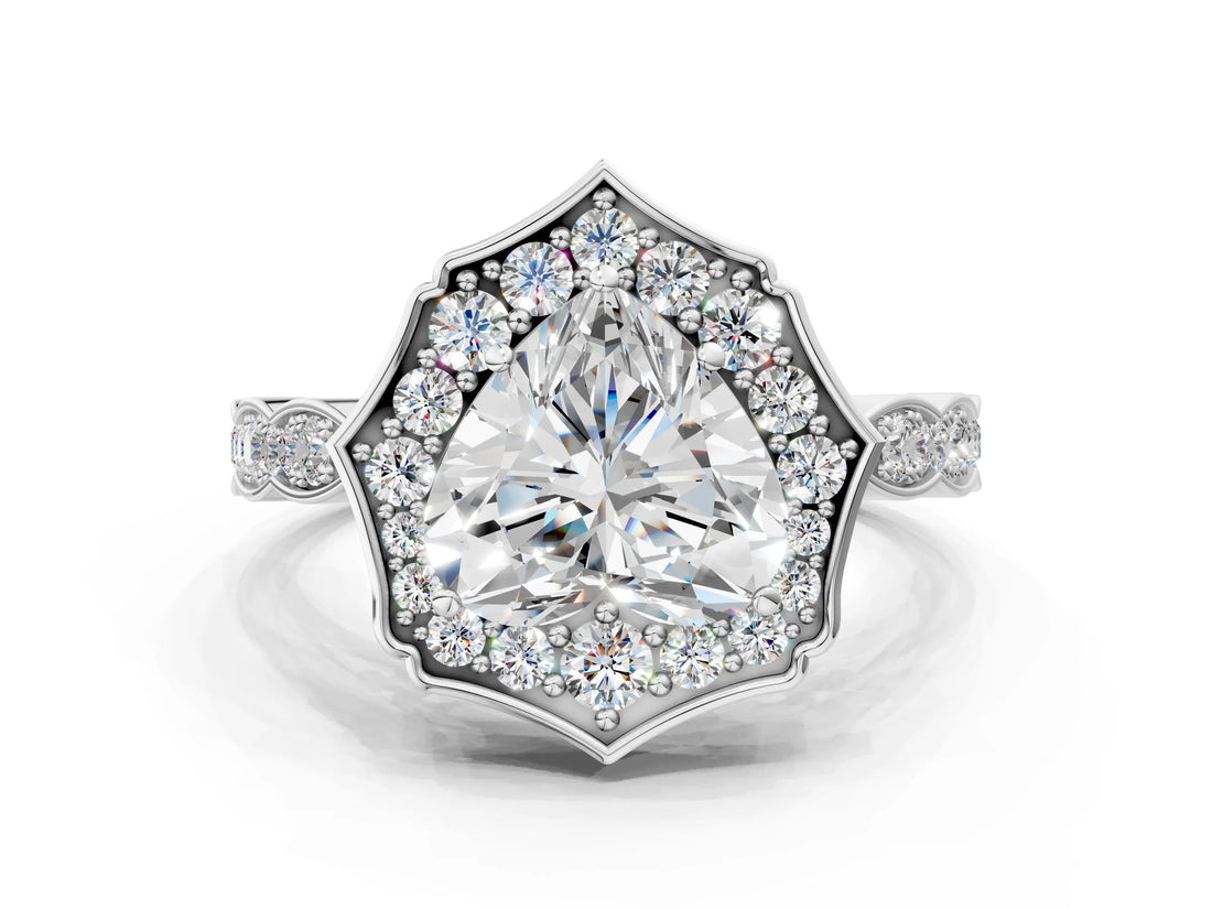 White gold Heart Halo Diamond Engagement Ring with Milgrain Band and Four-Prong Setting_32
