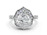White gold Heart Halo Diamond Engagement Ring with Milgrain Band and Four-Prong Setting_37