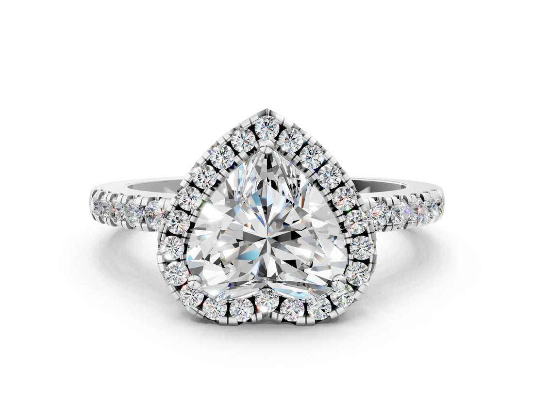 White gold Heart Halo Diamond Engagement Ring with Pavé Band and Four-Prong Setting_99