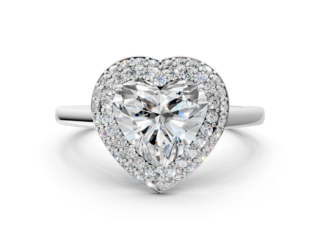 White gold Heart Halo Diamond Engagement Ring with Solitaire Band and Four-Prong Setting_18