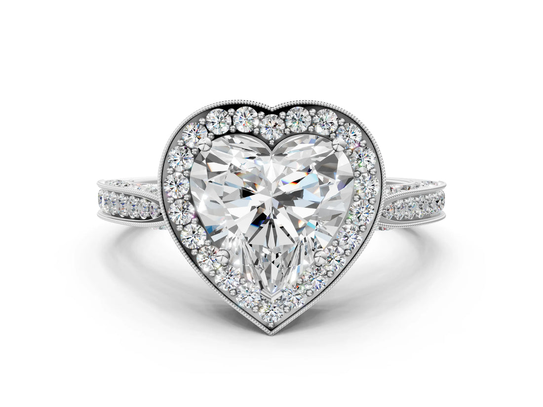 White gold Heart Halo Diamond Engagement Ring with Split Shank Band and Four-Prong Setting_6