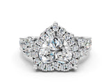 White gold Heart Halo Diamond Engagement Ring with Split Shank and Four-Prong Setting